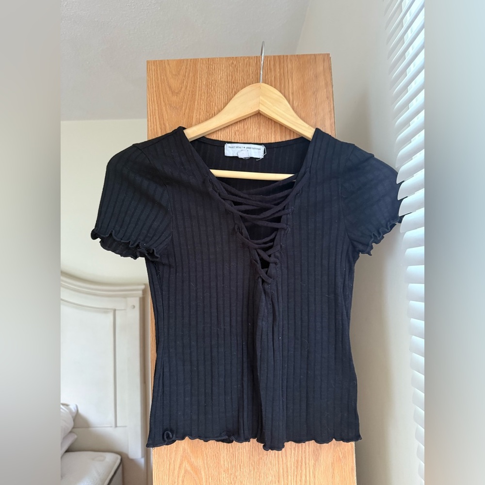 Urban Outfitters Black Ribbed Lace-Up Top